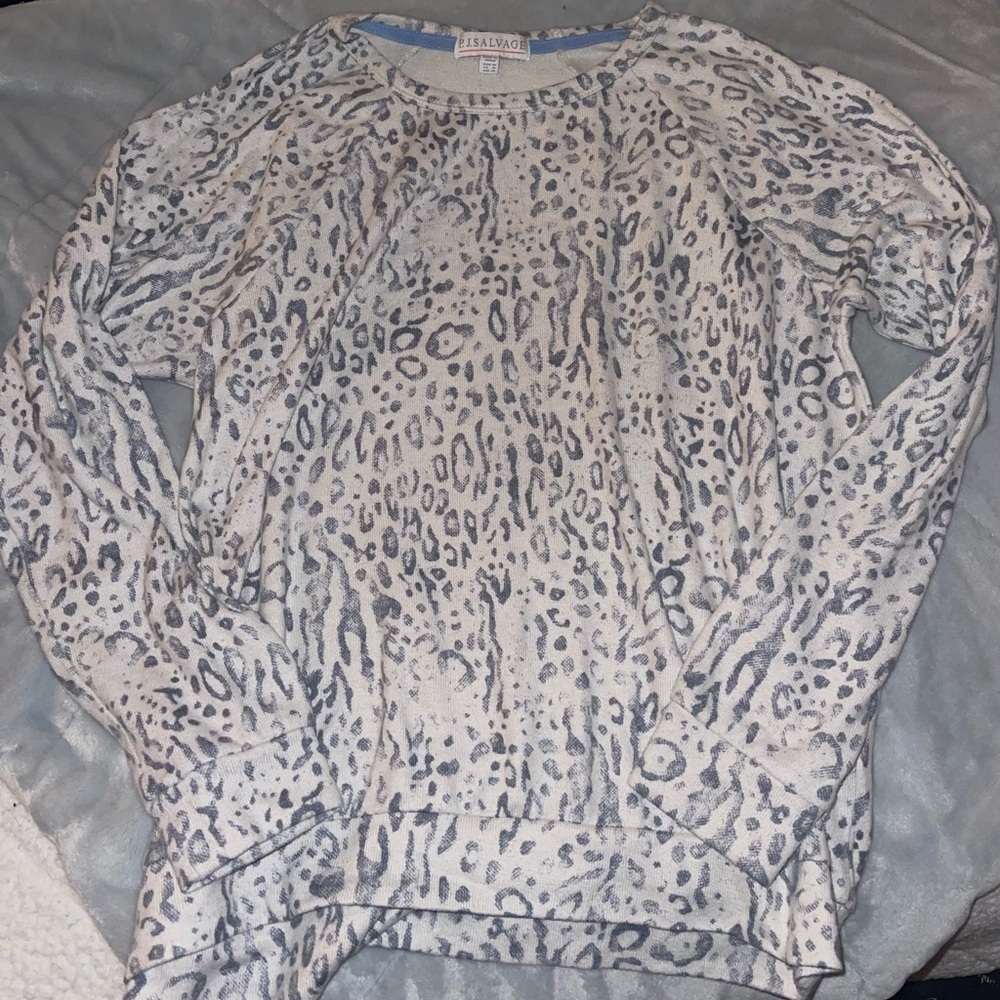 PJ Salvage Gray Leopard Print Top